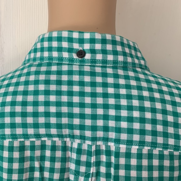 Green gingham button down cotton long sleeve shirt slim fit large - Picture 8 of 14